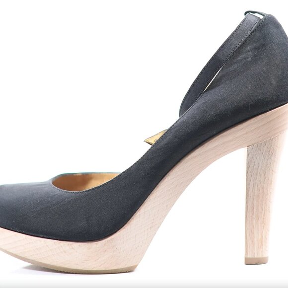 Lanvin Satin Wooden Heel Platform Ankle Strap Pumps - Size 39 - Picture 5 of 9